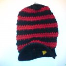 Black / Red Ski Snowboard Knit Striped Visor Beanie Cap