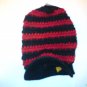 Black / Red Ski Snowboard Knit Striped Visor Beanie Cap