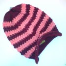Brown / Red Ski Snowboard Knit Striped Visor Beanie Cap