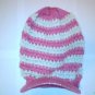 Pink / White Ski Snowboard Knit Striped Visor Beanie Cap