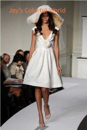 Tea-Length Deep V Neckline Custom Made Wedding Dress Bridal Gown Evening Dress