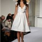 Tea-Length Deep V Neckline Custom Made Wedding Dress Bridal Gown Evening Dress