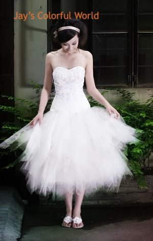 2011 New Design Tea-Length Sweetheart Neckline Custom Made Wedding Dress Bridal Gown Evening Dress