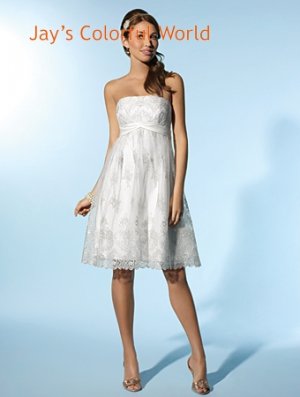 Tea-Length Straight Neckline Appliqued Custom Made Wedding Dress Bridal Gown Evening Dress