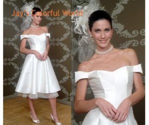 Tea-Length Off-shoulder Custom Made Wedding Dress Bridal Gown Evening Dress