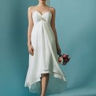 Tea Length V Neckline Spaghetti Strap Backless Custom Made Wedding Dress Bridal Gown