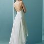 Tea Length V Neckline Spaghetti Strap Backless Custom Made Wedding Dress Bridal Gown