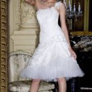 Vintage T-Length One Shoulder Appliques Custom Made Wedding Dress Bridal Gown