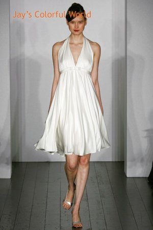 Silk Tea-length A-line Halter Strap Wedding Dress Bridal Gown