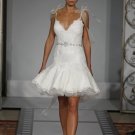 Fashion Tea-length V Neckline Wedding Dress Bridal Gown