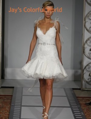 Fashion Tea-length V Neckline Wedding Dress Bridal Gown
