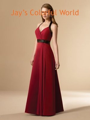 Burgundy A-line Halter Strap V Neckline  Bridesmaid Dress