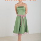 Green A-line Tea-length Straight Neckline Strapless Bridesmaid Dress