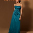 Blue Scoop Neckline Strapless Bridesmaid Dress