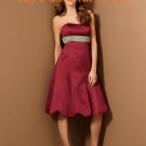 Burgundy Tea-length Strapless Bridesmaid Dress
