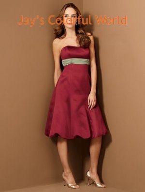 Burgundy Tea-length Strapless Bridesmaid Dress