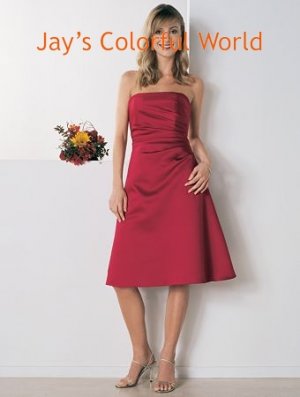 Burgundy T-length A-line Straight Neckline Strapless Bridesmaid Dress