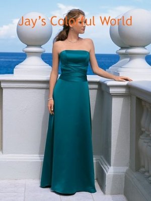 Blue Straight Neckline Strapless Bridesmaid Dress Evening Dress