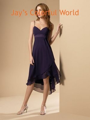 Purple Deep V-neckline Spaghetti Strap Chiffon Bridesmaid Dress Evening Dress