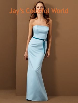 Mermaid Sky Blue Straight Neckline Strapless Bridesmaid Dress Evening Dress