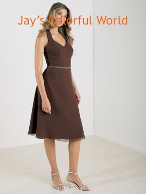 Coffee T-length Backless Beading Chiffon Bridesmaid Dress Evening Dress