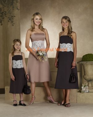 Tea-Length Strapless Applique Satin Bridesmaid Dress/Evening Dress/Home Coming