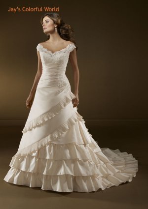 Ivory V Neckline Appliques Beading Wedding Dress Bridal Gown