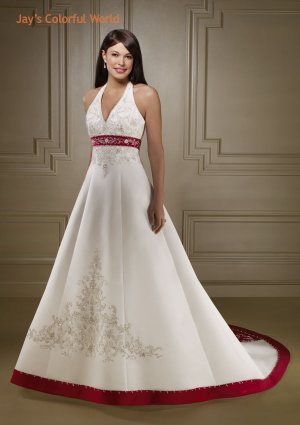 A-line Halter Neckline Backless Embroidery and Beads Wedding Dress Bridal Gown