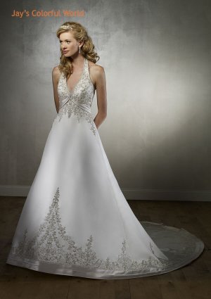 Halter Neckline Backless Embroidery Beading Wedding Dress Bridal Gown