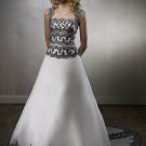 White and Black Applique A-line Organza Appliqued Wedding Dress Bridal Gown