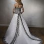 White and Black Applique A-line Organza Appliqued Wedding Dress Bridal Gown