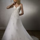 Deep V Neckline Spaghetti Strap Lace up Embroidery Beading Chiffon Wedding Dress Bridal Gown