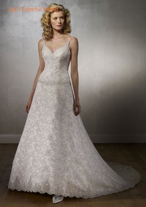 A-line Deep V-neckline Backless Lace Beading Wedding Dress Bridal Gown