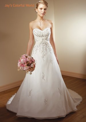 A-line V-neckline Strapless Embroidery Beading Chiffon Wedding Dress Bridal Gown