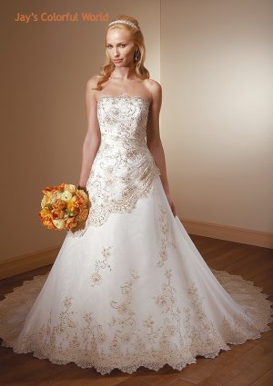 A-line Strapless Lace up Tuller Appliques Beading Wedding Dress Bridal Gown