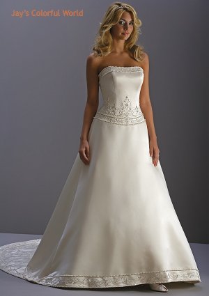 A-line Scoop Neckline Strapless Embroidery Beading Wedding Dress Bridal Gown