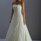 A-line Strapless Lace up Beading Chiffon Wedding Dress Bridal Gown
