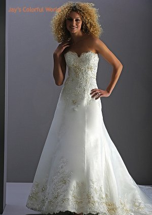 A-line Strapless Appliques Train  Wedding Dress Bridal Gown