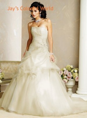 Straight Neckline Strapless Tuller Appliques Beading Wedding Dress Bridal Gown