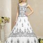 White and Black Detachable Strap Appliques Wedding Dress Bridal Gown