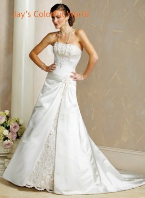 A-line Straight Neckline Strapless Embroidery  Wedding Dress Bridal Gown