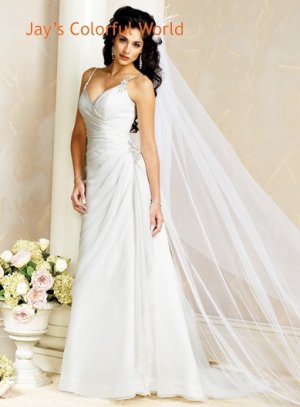 V-neckline Spaghetti Strap Lace up Chiffon  Wedding Dress Bridal Gown