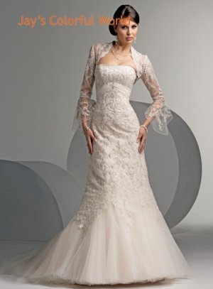 Mermaid Strapless Lace and Appliques Jacket  Wedding Dress Bridal Gown