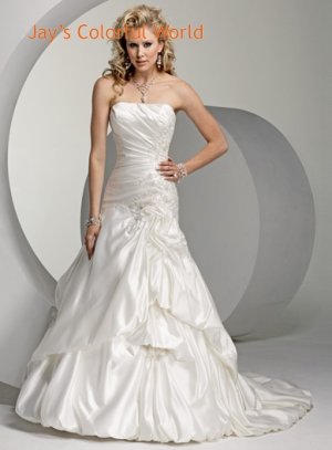 Straight Neckline Strapless Appliques Beading Stretch Satin Wedding Dress Bridal Gown