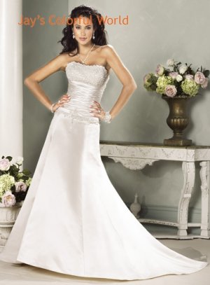 A-line Strapless Beading Wedding Dress Bridal Gown