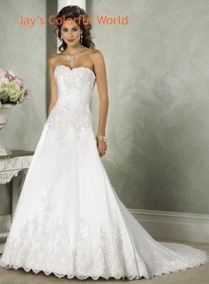 A-line Sweetheart Neckline Appliques Beading Sweep Train Wedding Dress Bridal Gown
