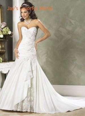 V-neckline Strapless Appliques Beading Taffeta Wedding Dress Bridal Gown