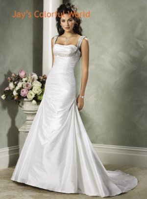 A-line Lace up Beading Taffeta Wedding Dress Bridal Gown