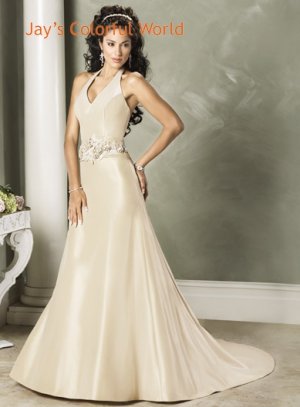 Champagne Halter Neckline Beading Wedding Dress Bridal Gown