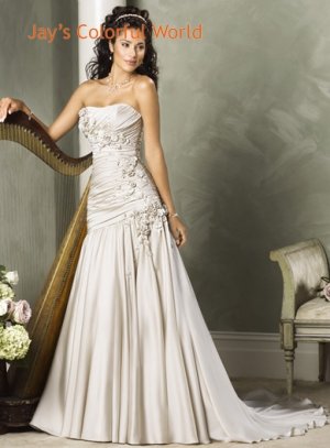Scoop Neckline Strapless  Wedding Dress Bridal Gown